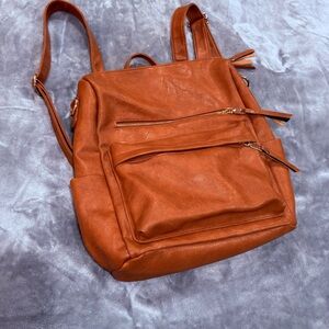 Women’s Tan Faux Leather Backpack Tote - Stylish Everyday Bag